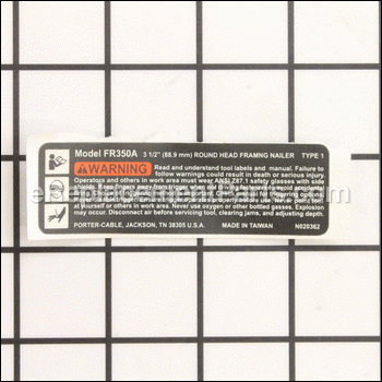 Warning Label - N020361:Porter Cable