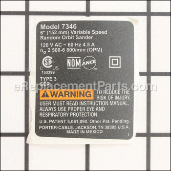 Spec-label - A25830:Porter Cable