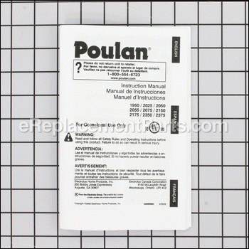 Operator Manual - 530086664:Poulan