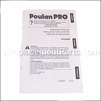 Operator Manual - 530087857:Poulan