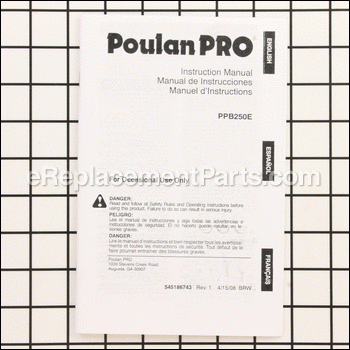 Operator Manual - 545186743:Poulan