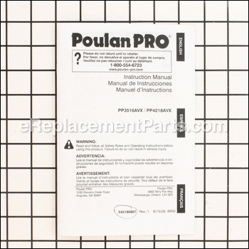 Manual-Operator - 545186807:Poulan