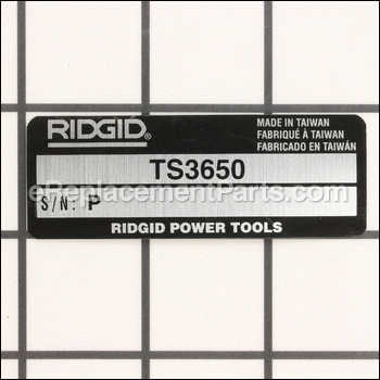 Data Plate - TH102105:Ridgid
