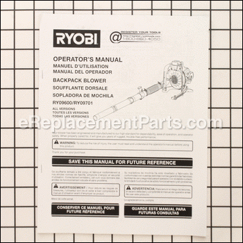 Operators Manual - 987000430:Ryobi