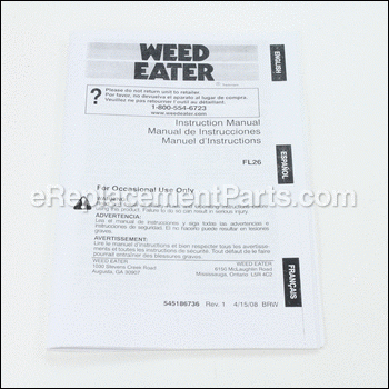 Operator Manual - 545186736:Weed Eater