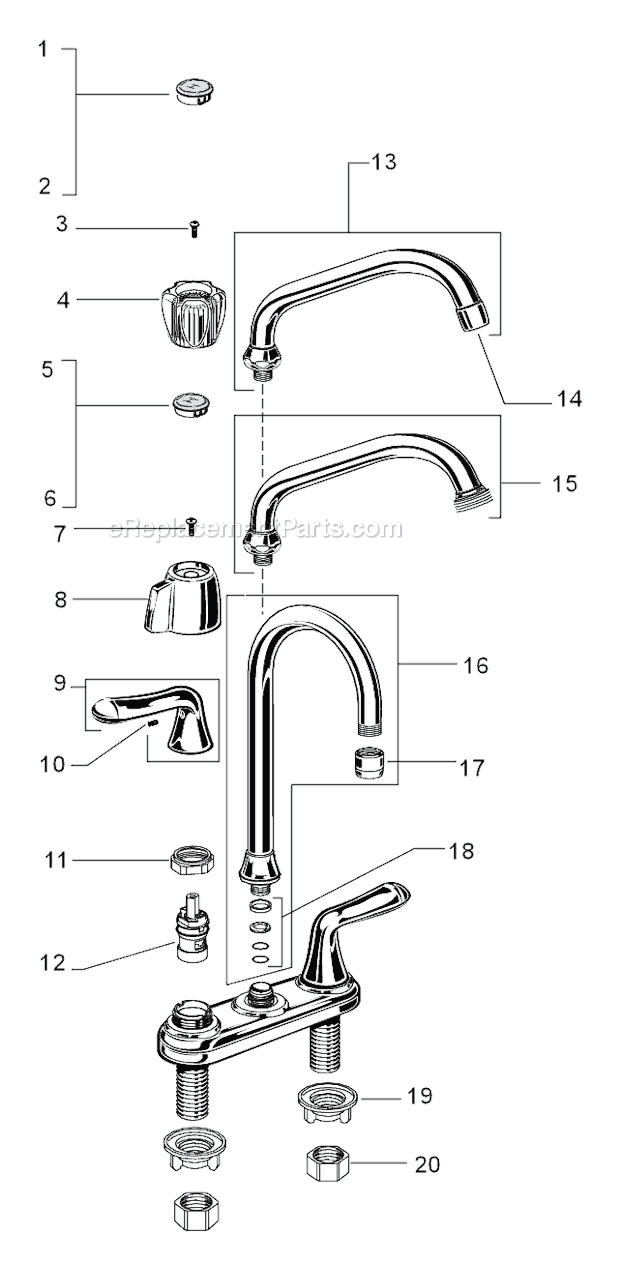 American Standard 2475.500.F15 Colony Soft Two-Handle Bar Faucet Page A Diagram