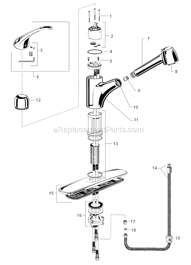 American Standard 4205.104 Reliant + Pull-Out Kitchen Faucet Page A Diagram