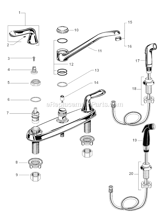 American Standard 4275.500 Colony Soft Two-Handle Kitchen Faucet Page A Diagram