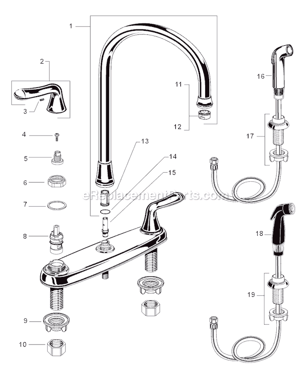 American Standard 4275.550.F15 Colony Soft Two-Handle Gooseneck Kitchen Faucet Page A Diagram
