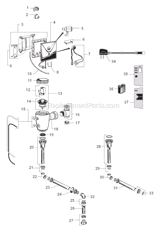 American Standard 6061.201 Proximity Urinal Concealed Flush Valve 0.125 Gpf Page A Diagram