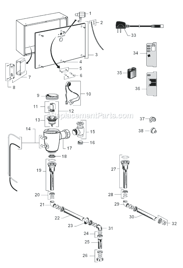 American Standard 6061.401 Proximity Urinal Concealed Flush Valve 0.125 Gpf Page A Diagram