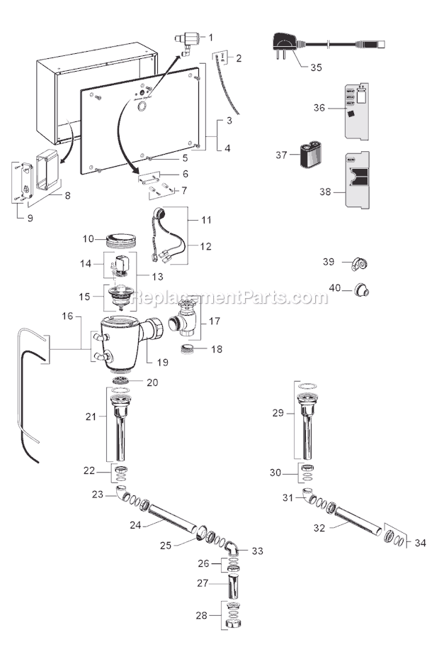 American Standard 6061.505 Proximity Urinal Concealed Flush Valve 1.0 & 0.5 Gpf Page A Diagram