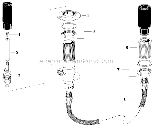 American Standard R890 Diverter and Personal Shower Rough Valve Kit Page A Diagram