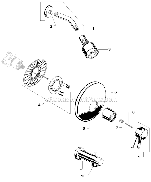 American Standard T064.501 Serin Bath / Shower Trim Kits Page A Diagram