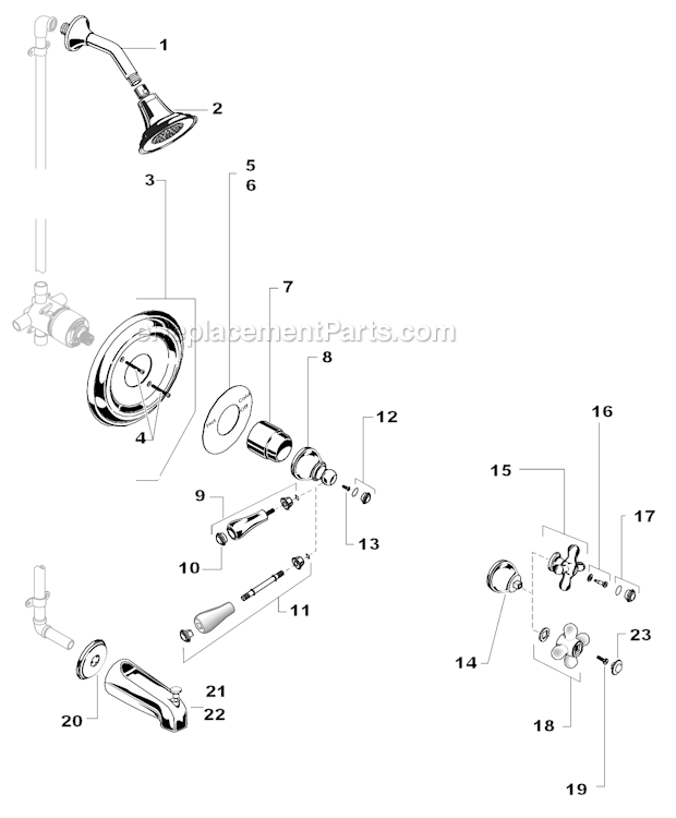 American Standard T211.730 Hampton Bath / Shower Trim Kit Page A Diagram