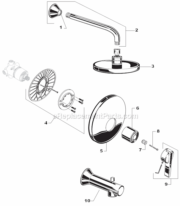 American Standard T430.500 Berwick Bath / Shower Trim Kits Page A Diagram