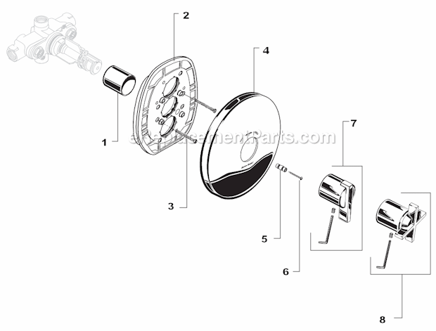 American Standard T430.730 Berwick Central Thermostat Less Volume Control Trim Kit Page A Diagram