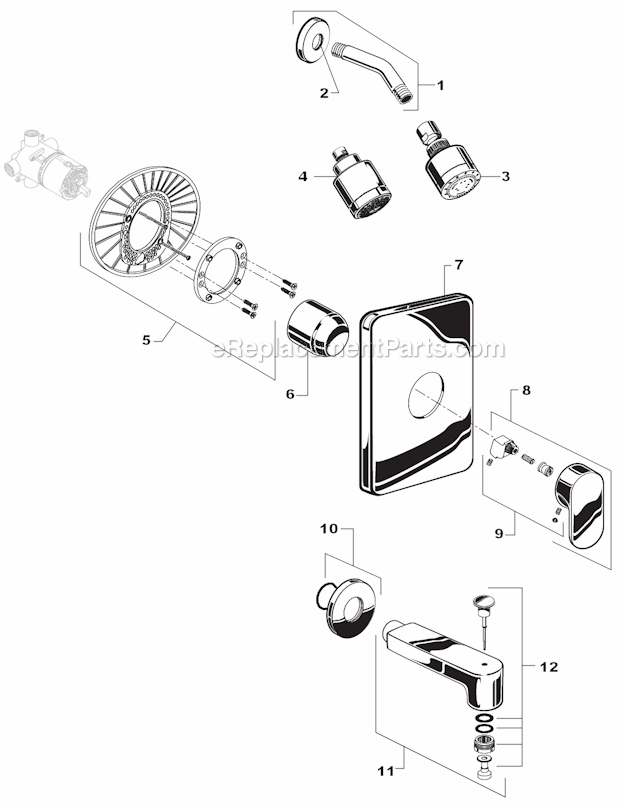 American Standard T506.501 Moments Bath / Shower Trim Kit Page A Diagram