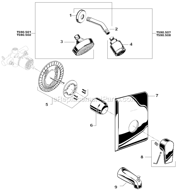 American Standard T590.500 Commercial Bath / Shower Trim Kits Page A Diagram