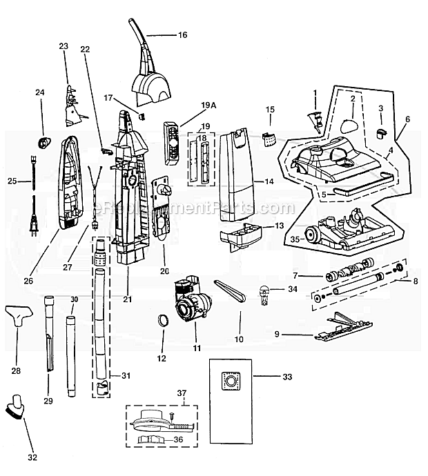 Bissell 3540-1 Powerclean & Pureair Upright Vacuum Page A Diagram