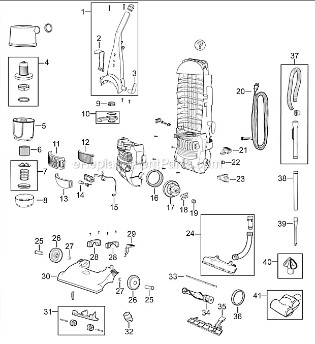 Bissell 6596 PowerForce Bagless Turbo Upright Vacuum Page A Diagram