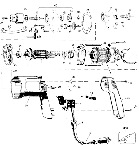 Black and Decker 1046 Type 101 1/4 Variable Speed Reversible Holgun Page A Diagram