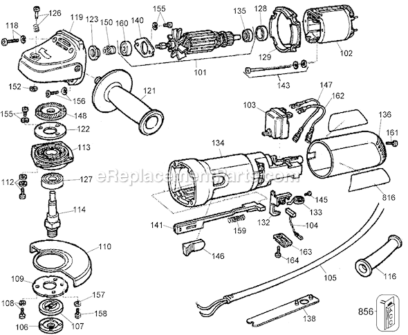 Black and Decker 11500 Type 1 4 Inch Right Angle Grinder Page A Diagram