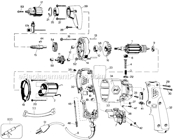 Black and Decker 1180-09 Type 1 3/8 HD Holgun 3 Wire Page A Diagram