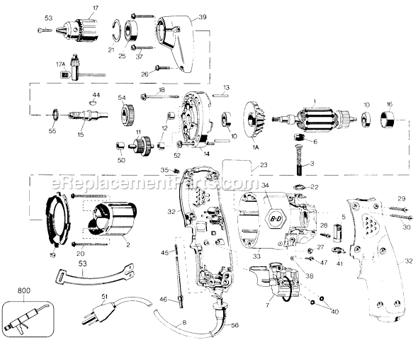 Black and Decker 1180-09 Type 2 3/8 HD Holgun 3 Wire Page A Diagram