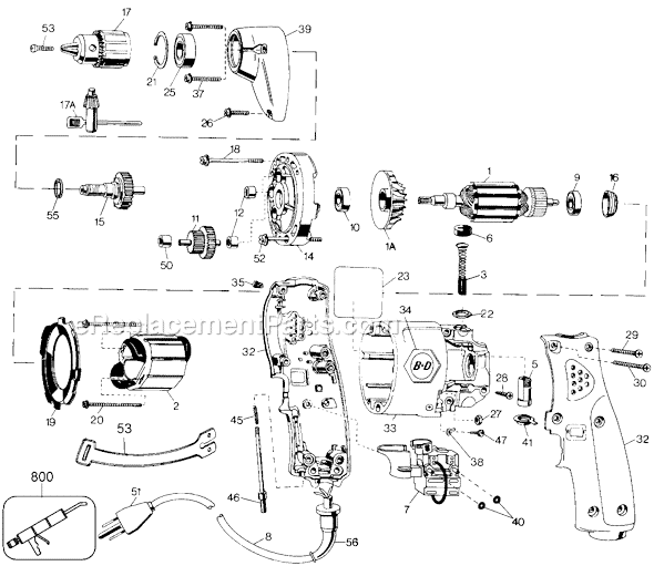 Black and Decker 1180-09 Type 3 3/8 HD Holgun 3 Wire Page A Diagram
