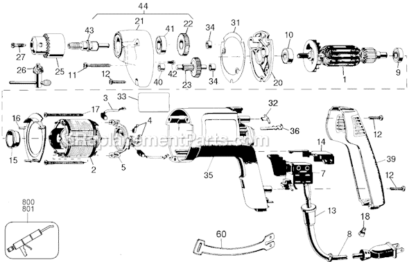 Black and Decker 1180-1 Type 100 3/8 Variable Speed Reversible Drill Page A Diagram