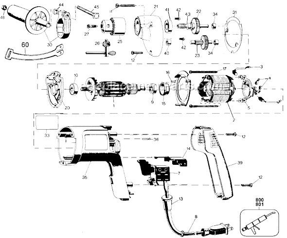 Black and Decker 1180-95 Type 100 3/8 Drill Page A Diagram