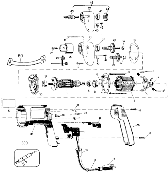 Black and Decker 1180 Type 101 3/8 HD Variable Speed Reversible Holgun Page A Diagram