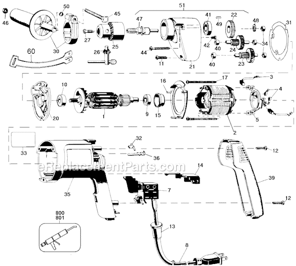 Black and Decker 1309 Type 101 1/2 Variable Speed Reversible Holgun Drill Page A Diagram