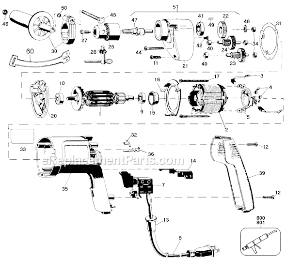 Black and Decker 1311-1 Type 100 1/2 Variable Speed Reversible Drill Page A Diagram