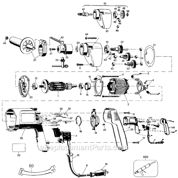 Black and Decker 1312 Type 100 1/2 Holgun Page A Diagram