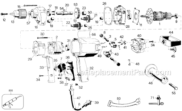 Black and Decker 1317 Type 100 1/2 Inch 500 RPM Reversible Drill Page A Diagram