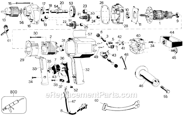 Black and Decker 1317 Type 101 1/2 Inch 500 RPM Reversible Drill Page A Diagram