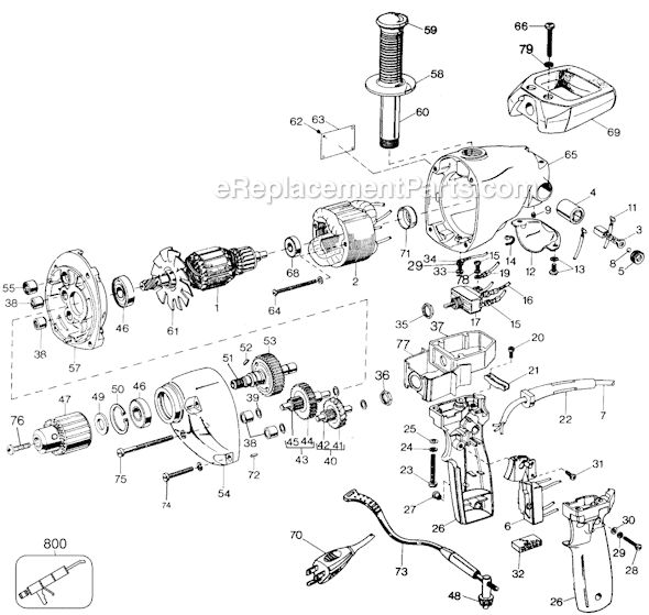 Black and Decker 1322 Type 6 1/2 HD Reversible Drill Page A Diagram