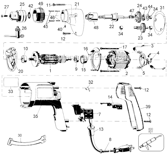 Black and Decker 1575 Type 101 3/8 Reversible Variable Speed Drill 120 Page A Diagram