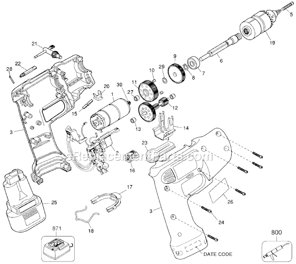 Black and Decker 1922R Type 1 3/8 Cordless Drill Page A Diagram