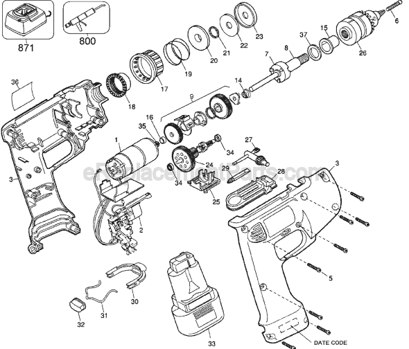 Black and Decker 1964 Type 1 9.6v Industrial Cordless Drill Page A Diagram