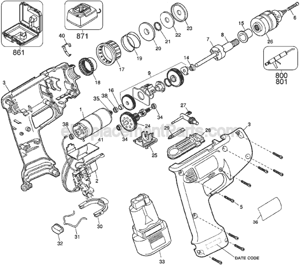 Black and Decker 1964 Type 2 9.6v Industrial Cordless Drill Page A Diagram