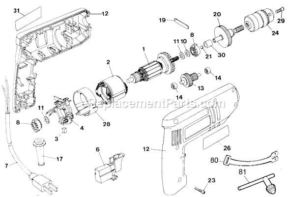 Black and Decker 22416 Type 1 3/8 Reversible Variable Speed Drill 120 Page A Diagram