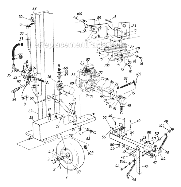 MTD 243-630-206 (1993) Log Splitter Page A Diagram