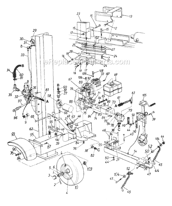 MTD 243-638-032 (1993) Log Splitter Page A Diagram