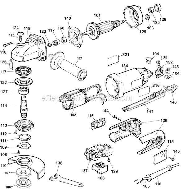 Black and Decker 26437 Type 1 4-1/2 Small Angle Grinder Page A Diagram
