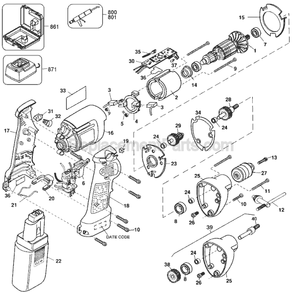Black and Decker 2651 Type 100 14.4v Industrial Cordless Drill Page A Diagram