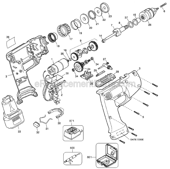 Black and Decker 2664 Type 1 9.6v Industrial Cordless Drill Page A Diagram