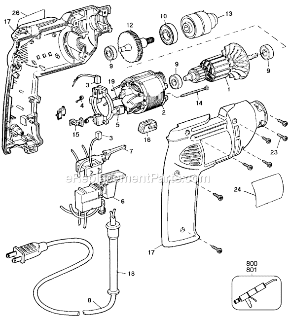 Black and Decker 27144 Type 1 3/8 Keyless Chuck Drill Page A Diagram
